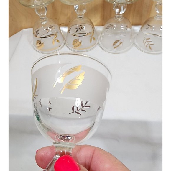 11 pc Libbey Golden Foliage Frosted Cocktail Glasses vintage mixed design wear - Picture 4 of 12